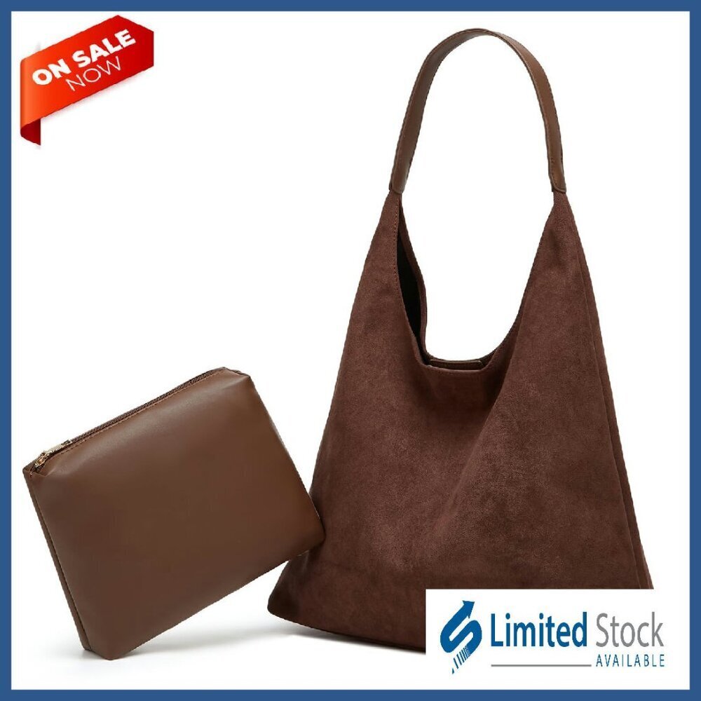 Large Suede Tote Bag with Top Handle, Shoulder Strap for Work & Travel